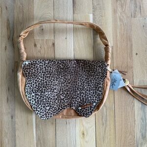 Leopard Print Tan Leather Shoulder Bag